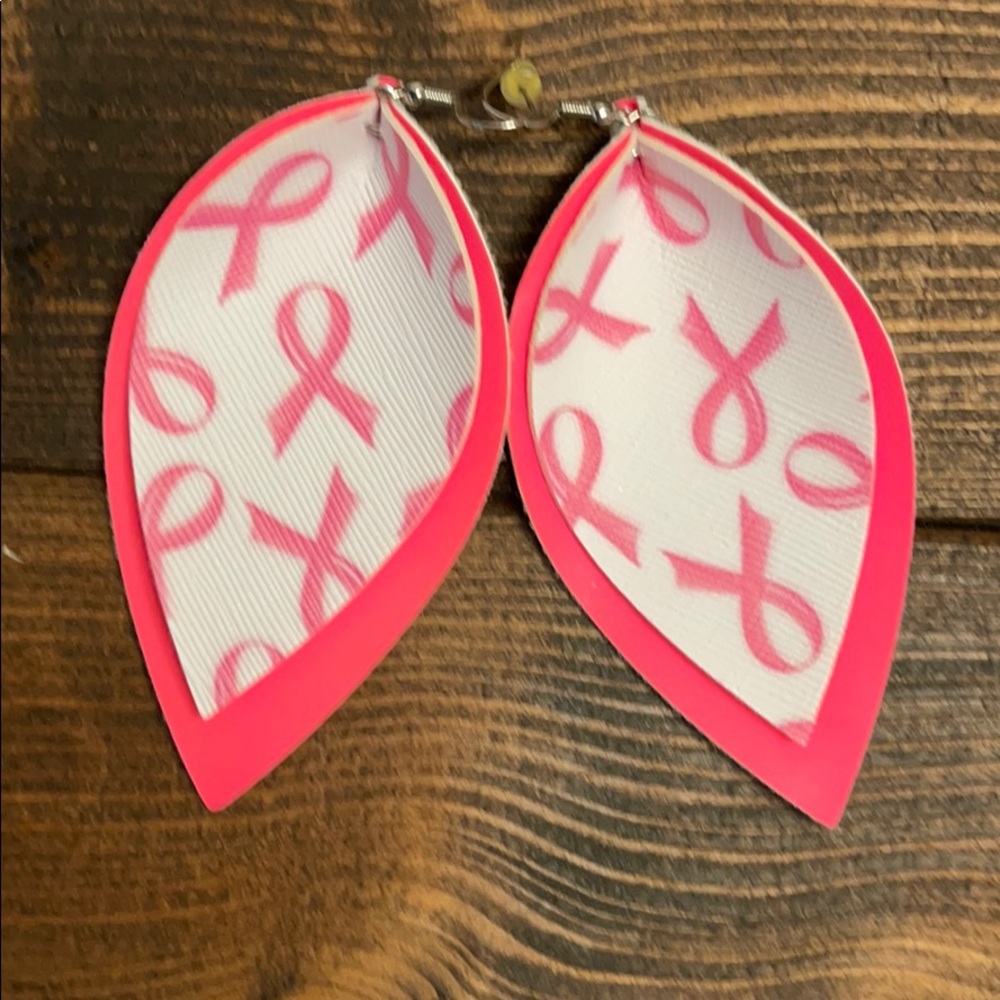 Faux leather breast cancer earrings